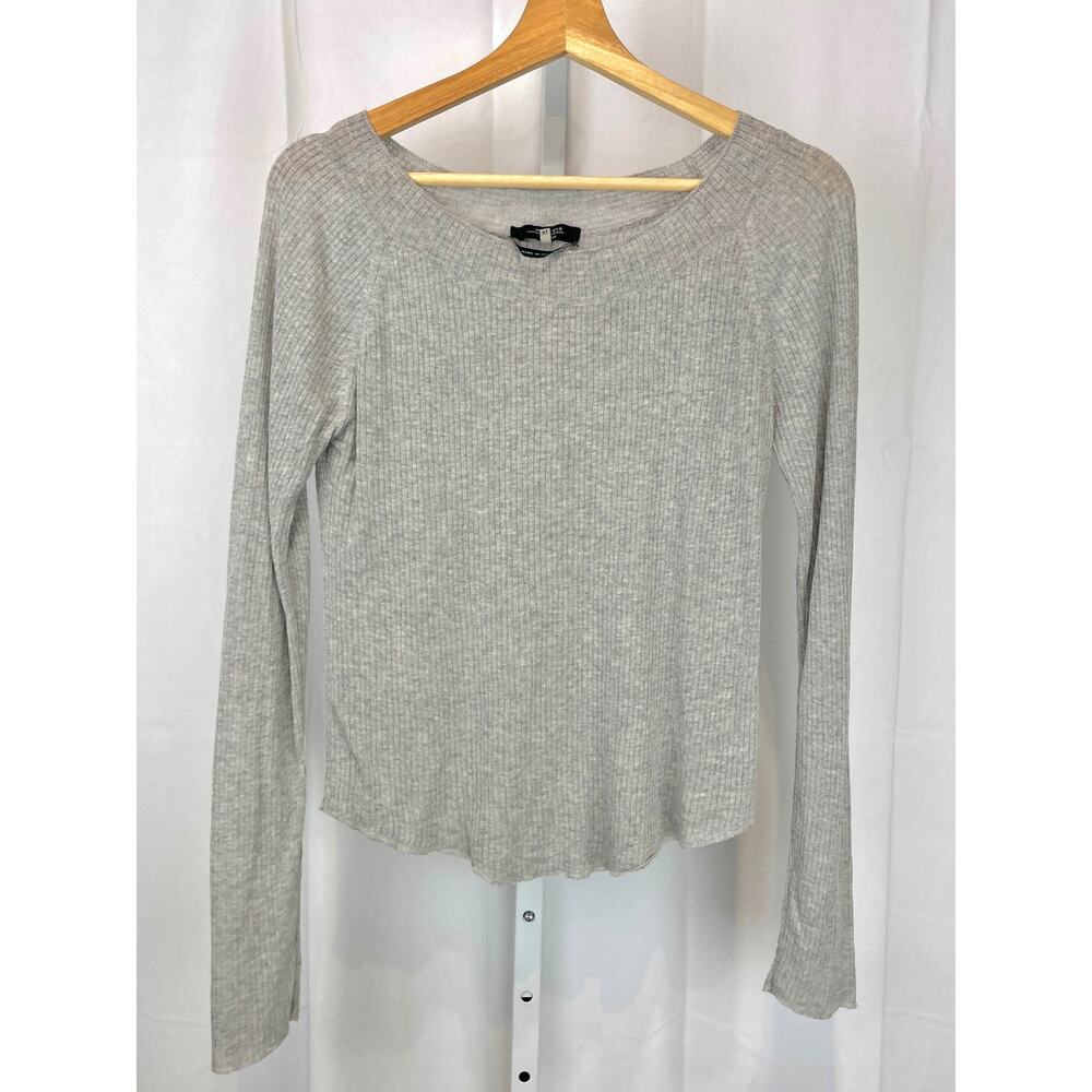 Max Mara WEEKEND Italy Ribbed Knit Raglan Long Sleeve Pullover Top Gray Size XL